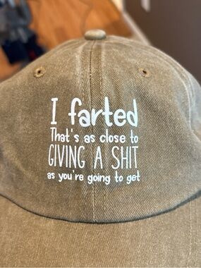 Khaki Baseball Cap with White Funny Text Embroidery